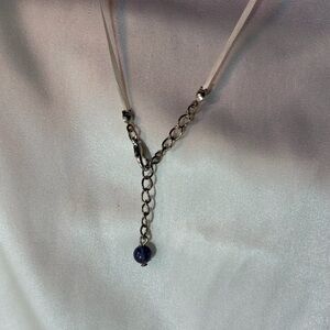 White silk ribbon iolite necklace